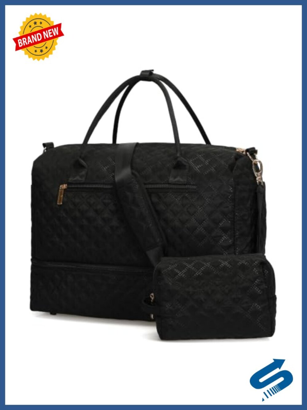 Quilted Weekender Bag Travel Duffel with Toiletry Pouch Lightweight Carry On